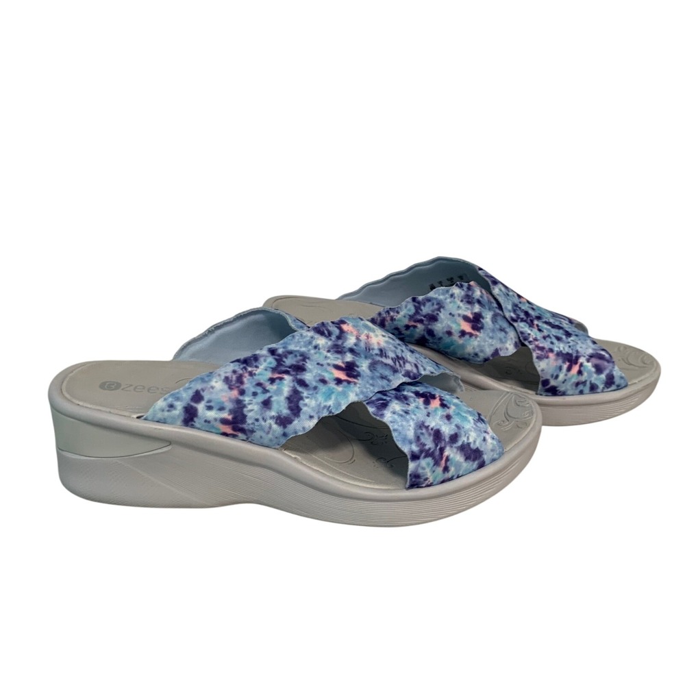 Bzees Women's Sahara Cross‎ Strap Slide Sandal Comfort Blue Multi Size 9M
